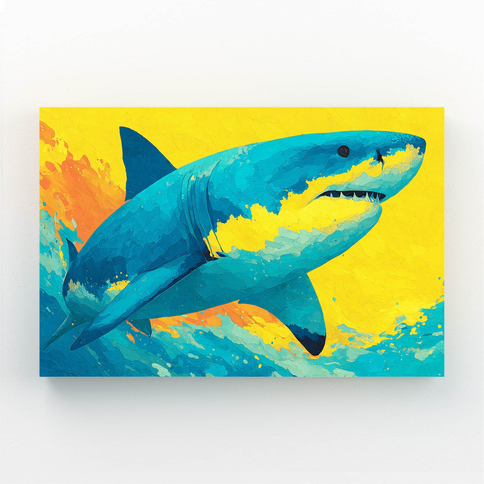 Yellow Pop Art Shark Wall Art – canvas print on white background