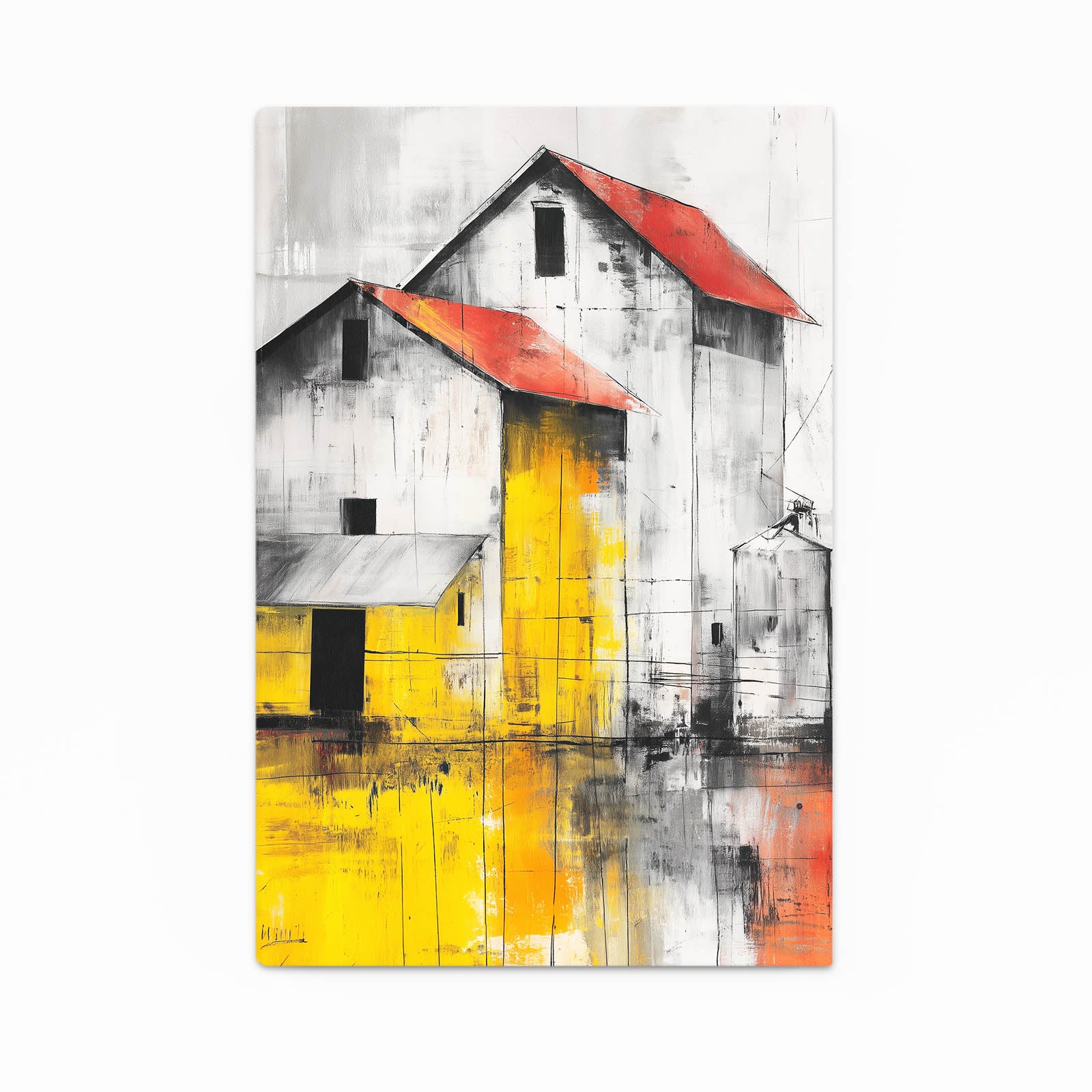 Yellow Red Barn Farmhouse Prints – canvas print on white background