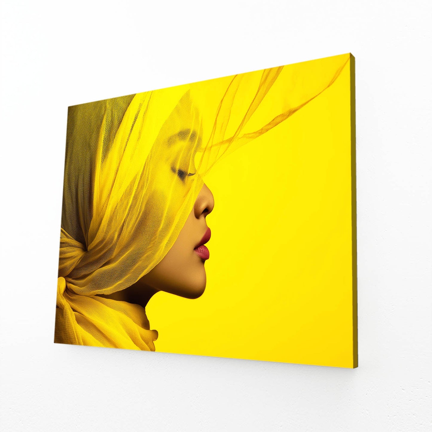 Yellow Silk Profile Photography Wall Art – angled canvas view on white background