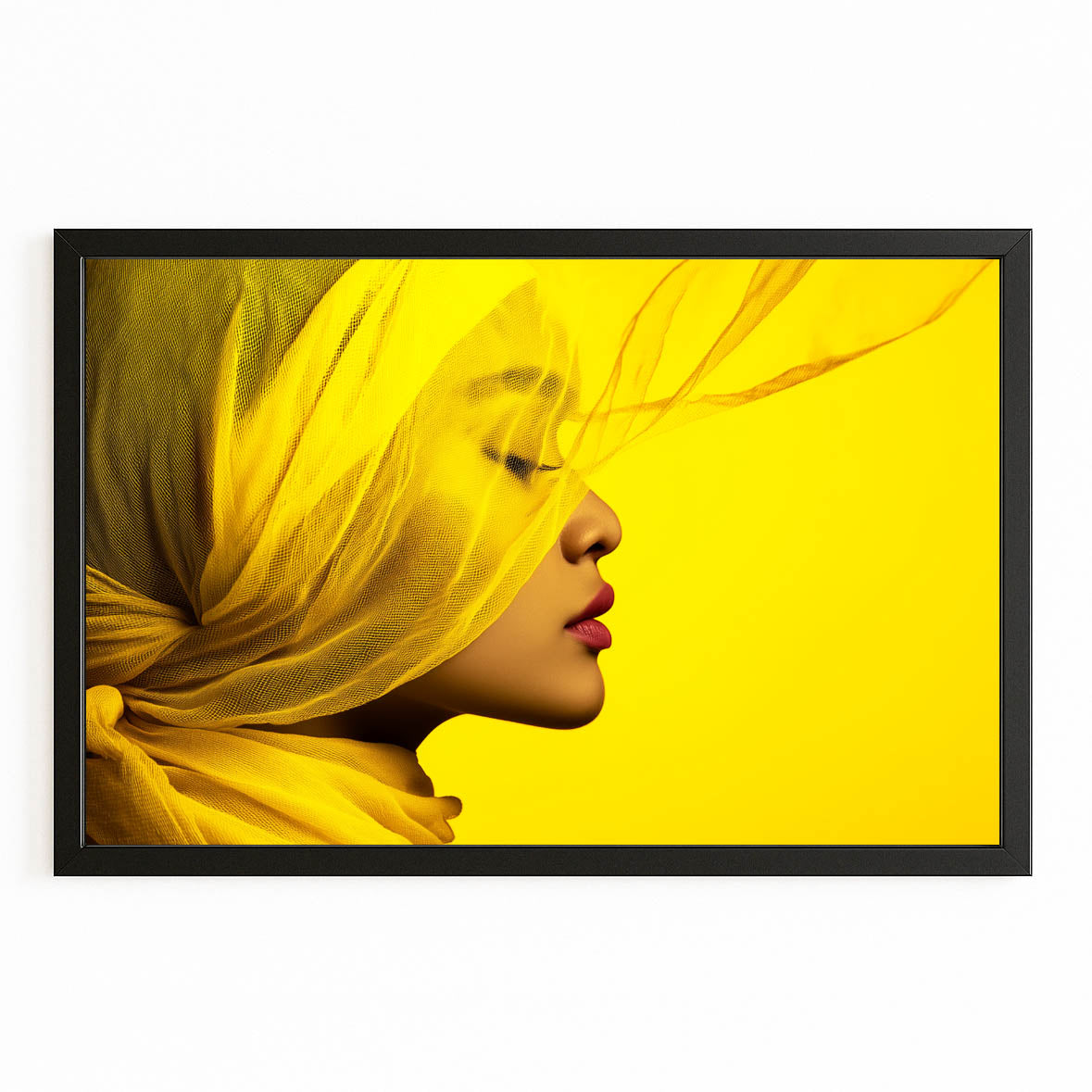 Yellow Silk Profile Photography Wall Art — photography canvas print, with Premium Black frame on white background