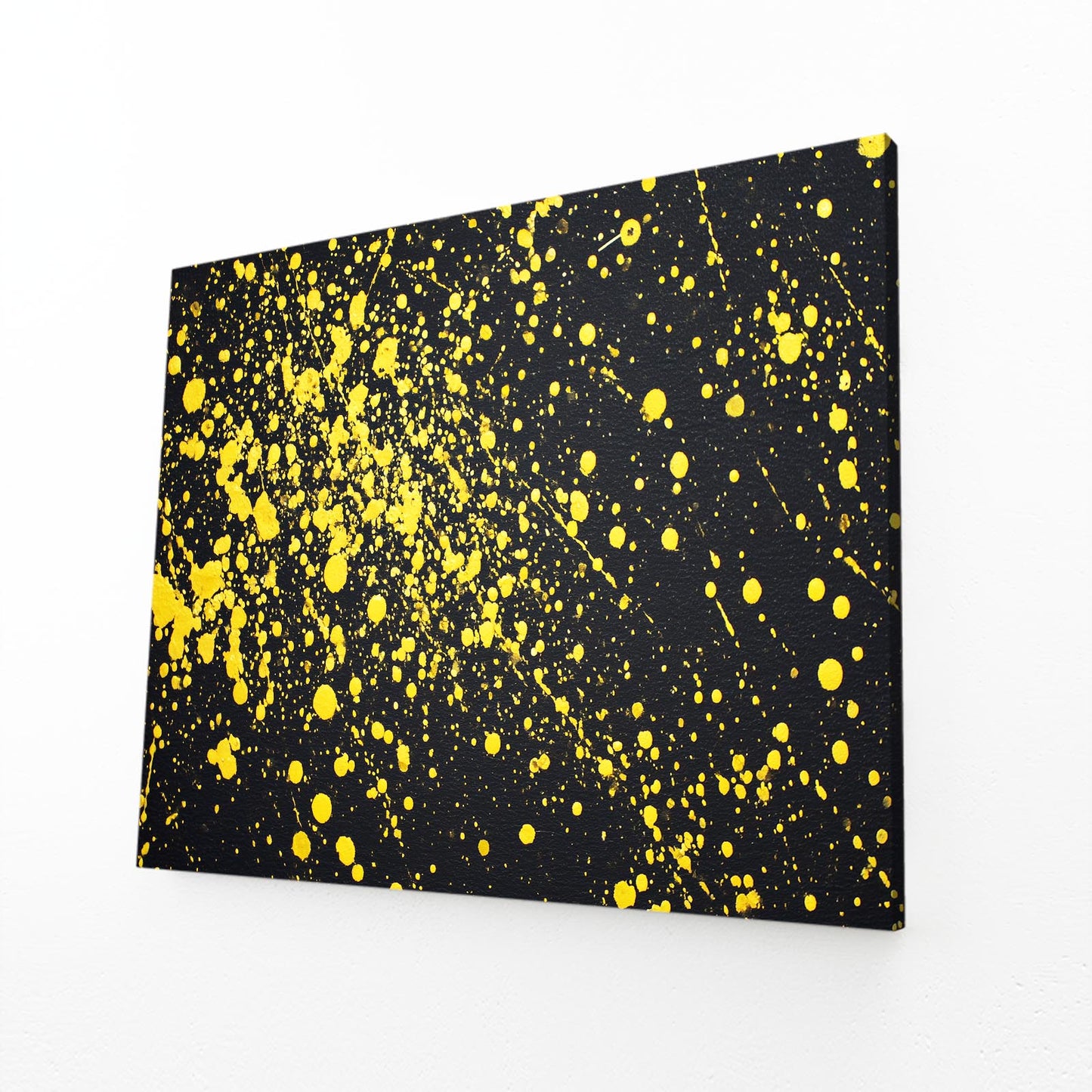 Yellow Splatter Field Gold Prints – angled canvas view on white background