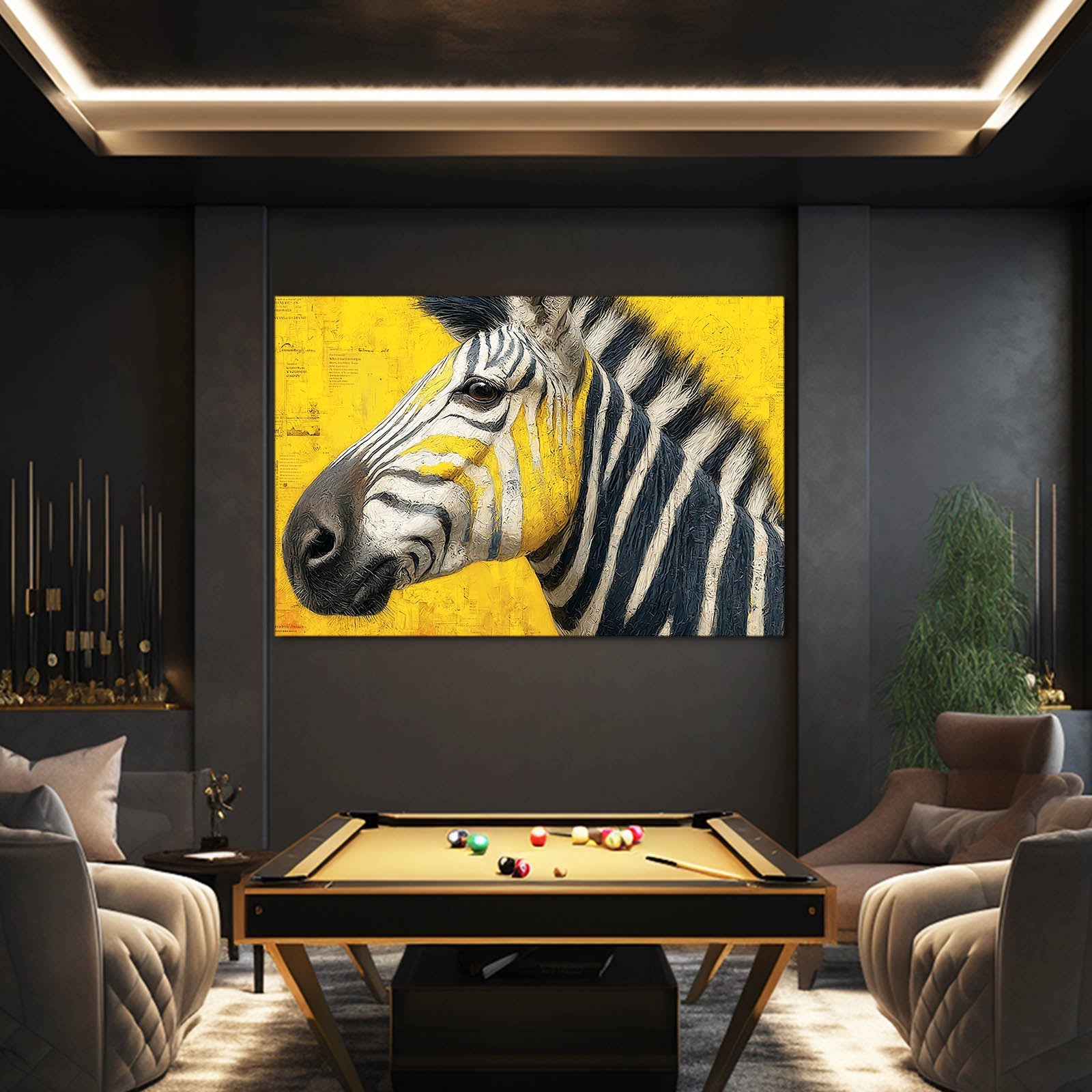 Yellow Zebra Art – styled in a furnished interior