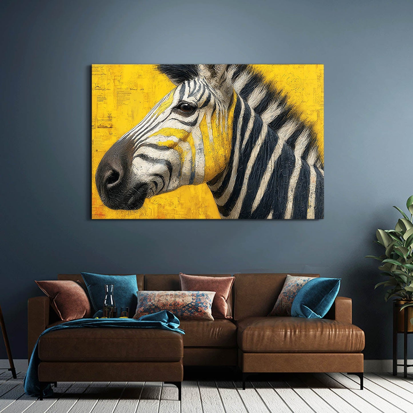 Yellow Zebra Art – styled in a furnished interior