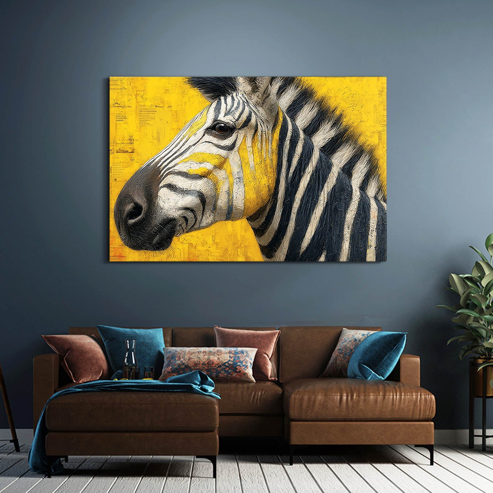 Yellow Zebra Art – styled in a furnished interior