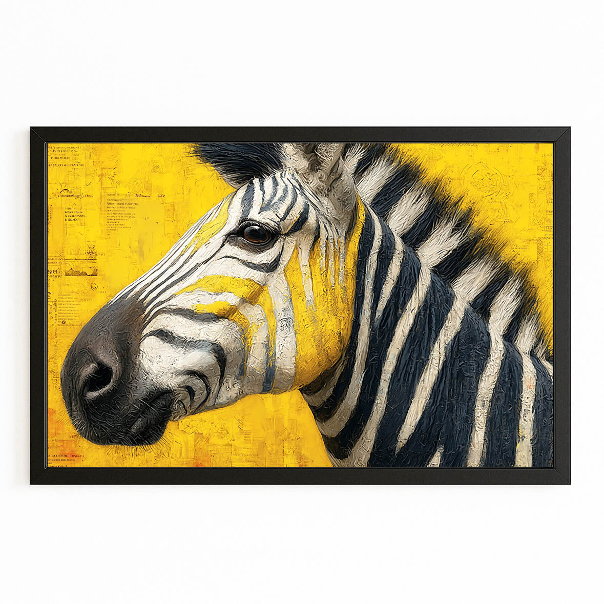 Yellow Zebra Art – with Premium Black frame on white background