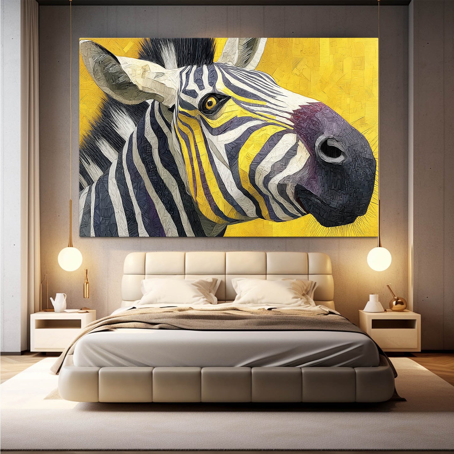 Yellow Zebra Artwork – styled in a furnished interior