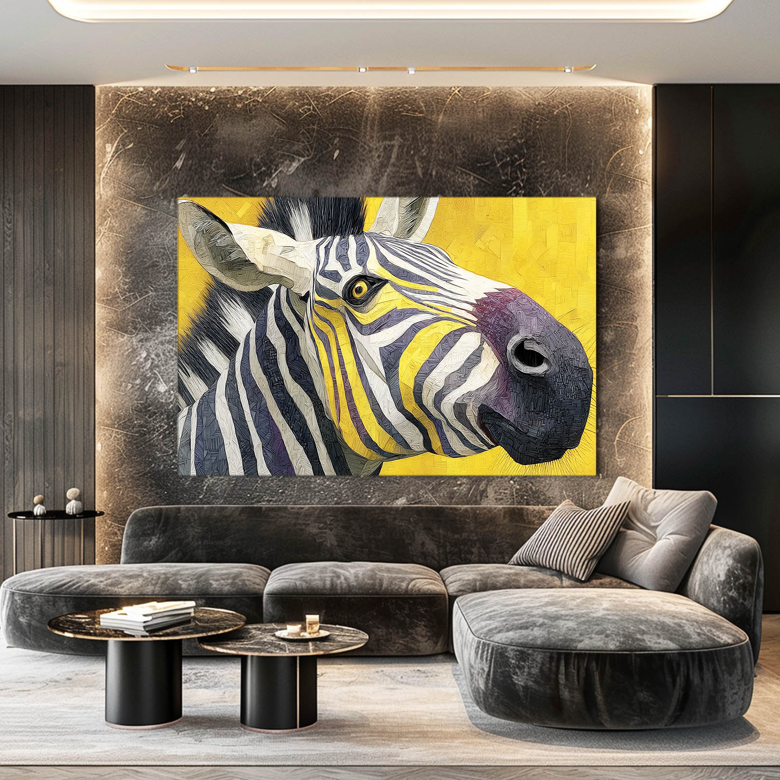 Yellow Zebra Artwork – styled in a furnished interior