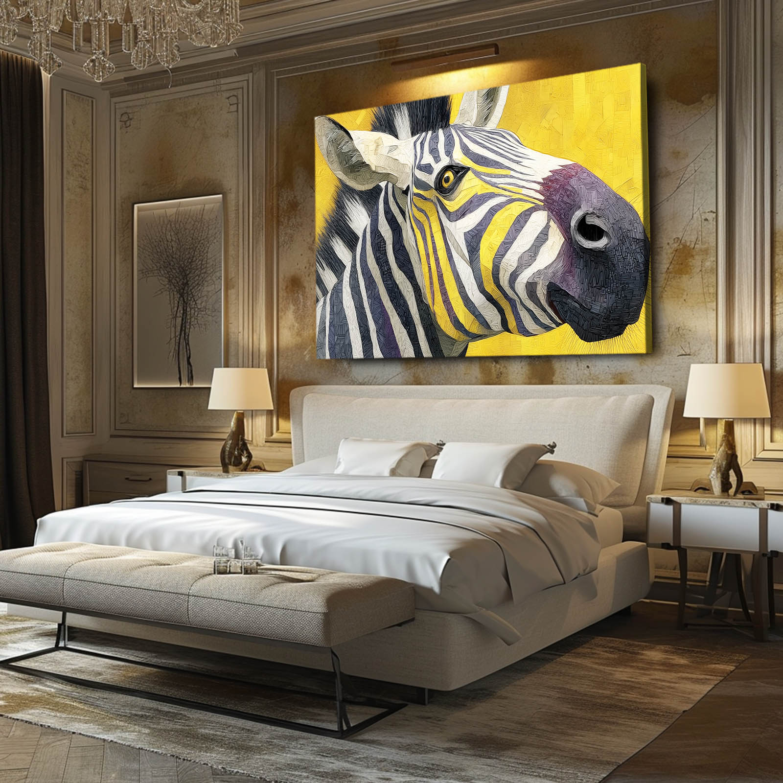Yellow Zebra Artwork – styled in a furnished interior