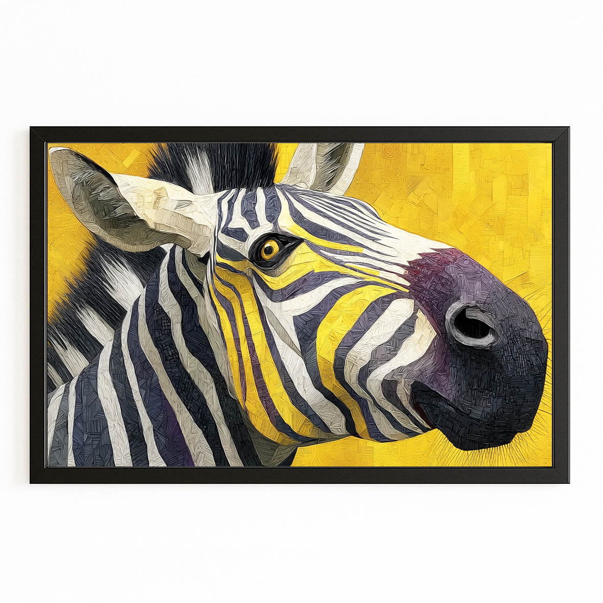 Yellow Zebra Artwork – with Premium Black frame on white background