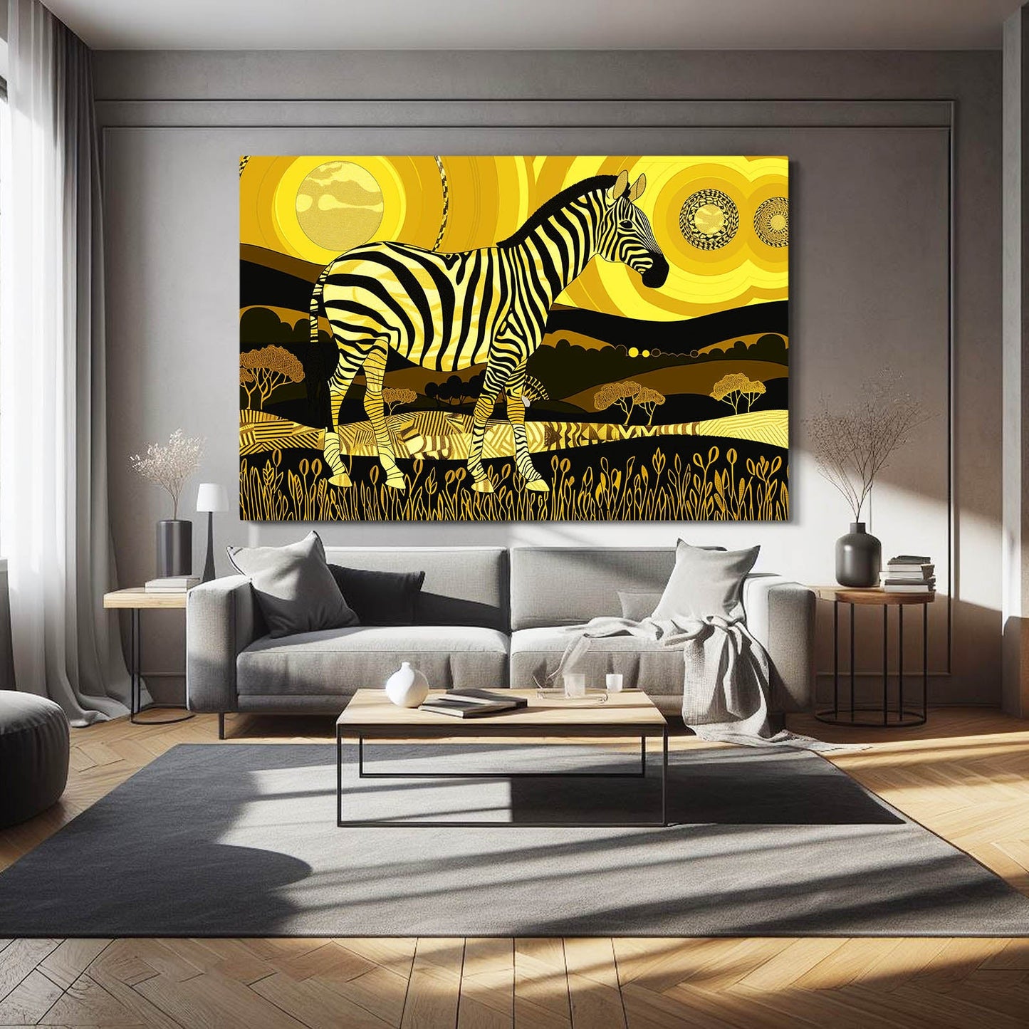 Yellow Zebra Canvas Art – styled in a furnished interior