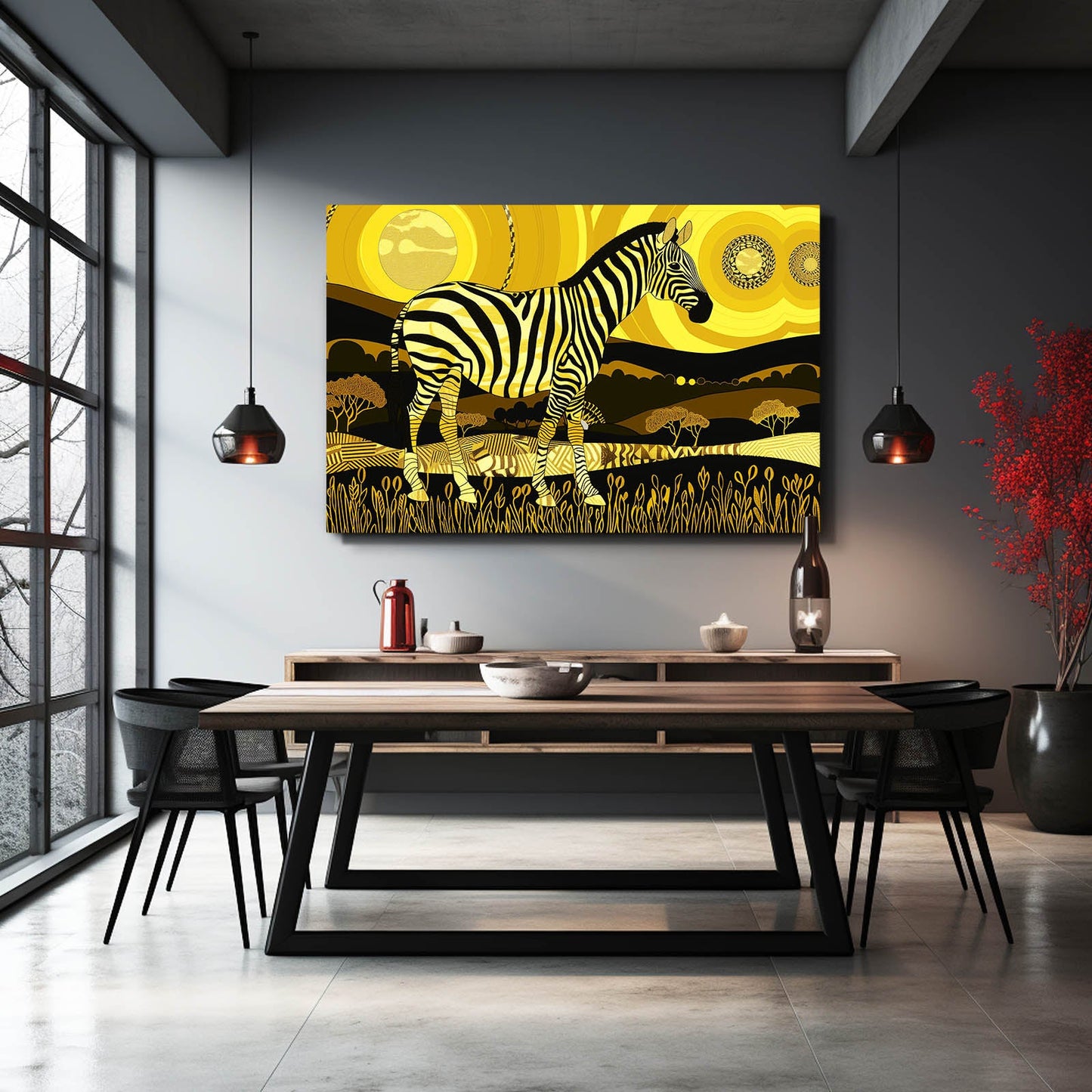 Yellow Zebra Canvas Art – styled in a furnished interior