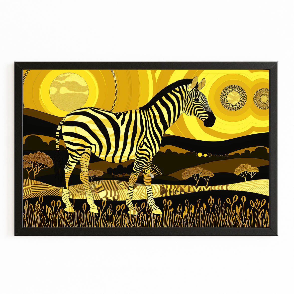 Yellow Zebra Canvas Art – with Premium Black frame on white background