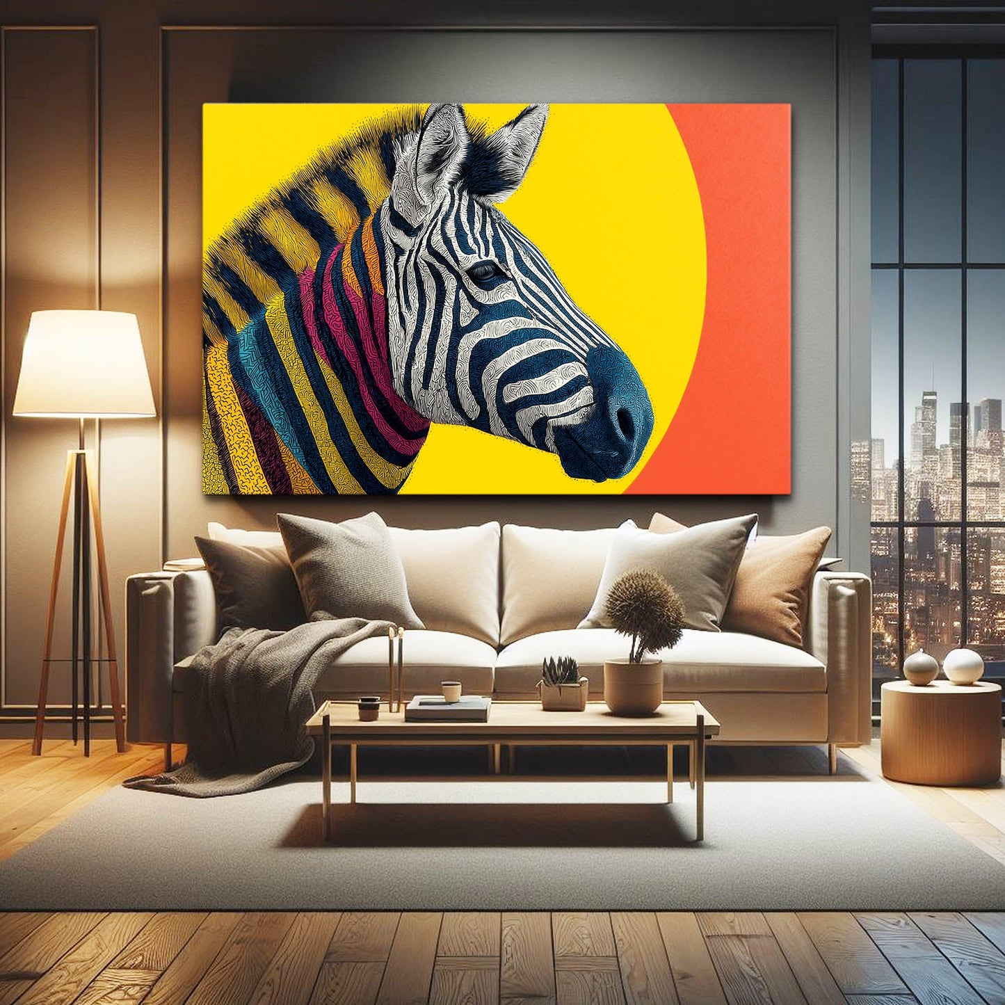 Yellow Zebra Canvas – styled in a furnished interior