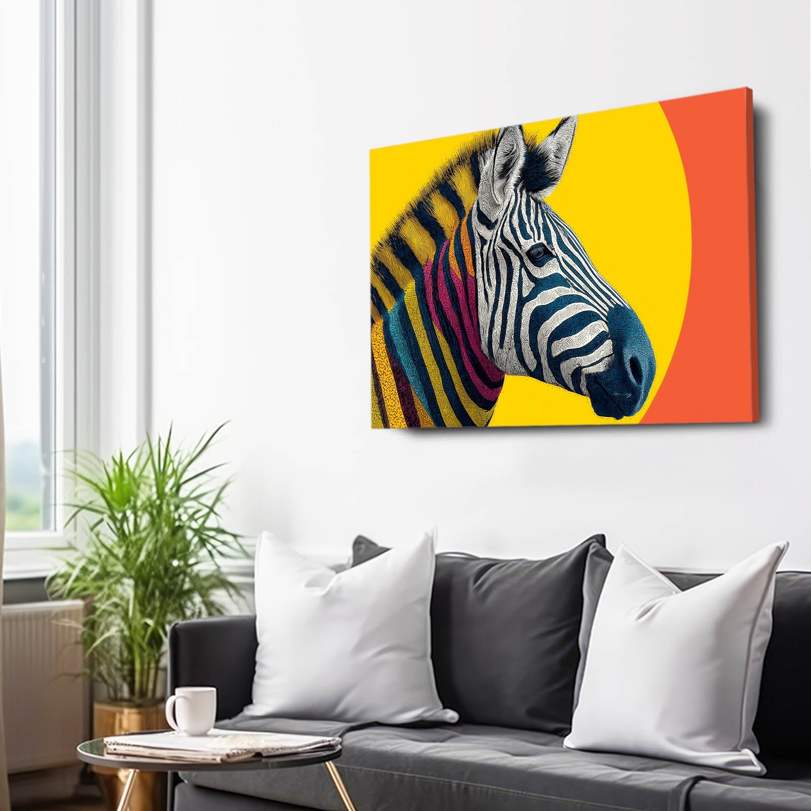 Yellow Zebra Canvas – styled in a furnished interior
