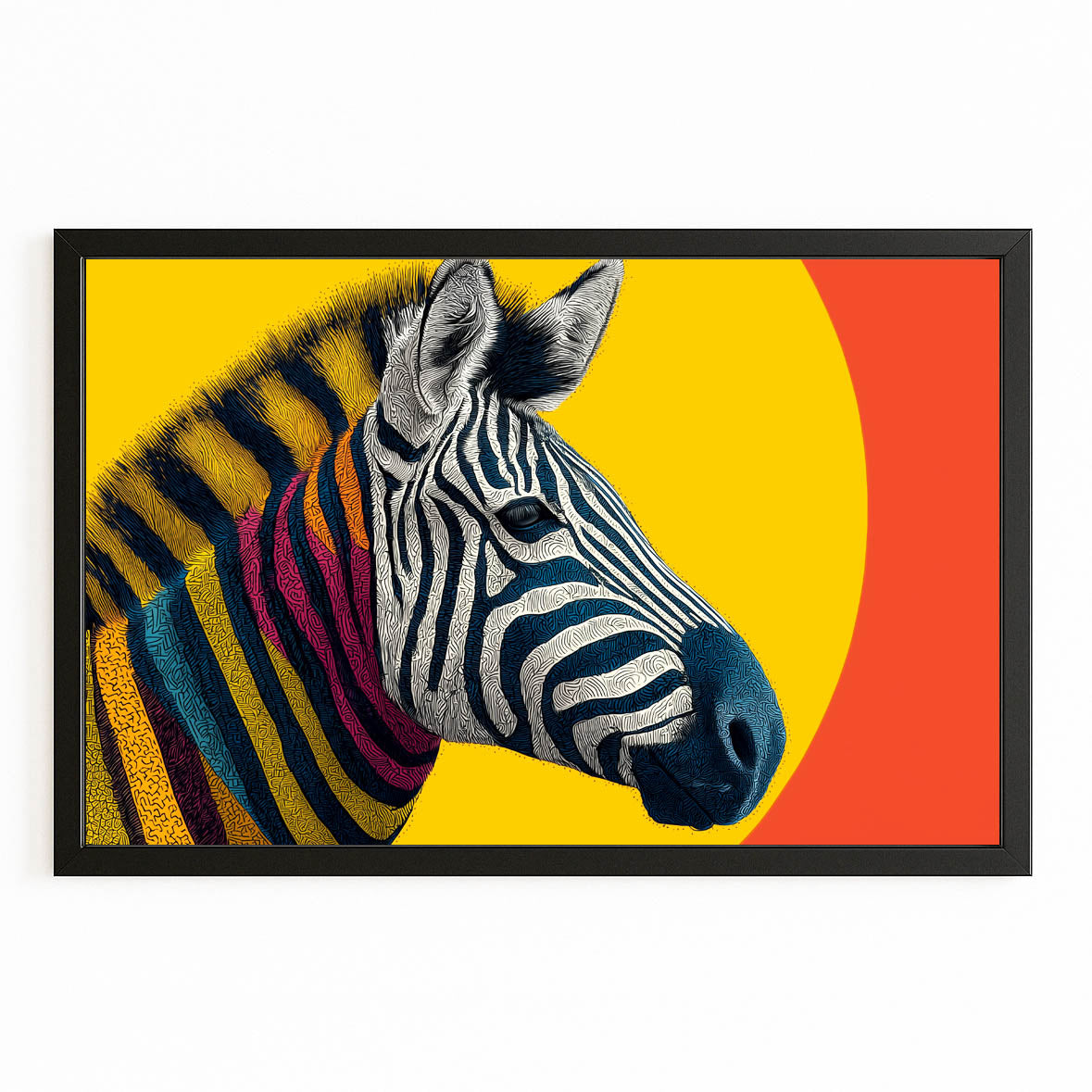 Yellow Zebra Canvas – with Premium Black frame on white background