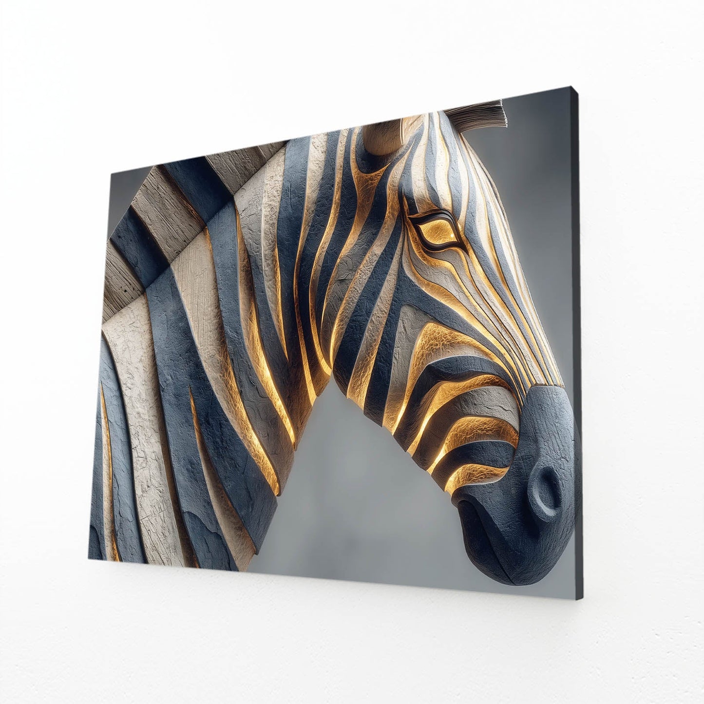 Zebra Artwork – angled canvas view on white background