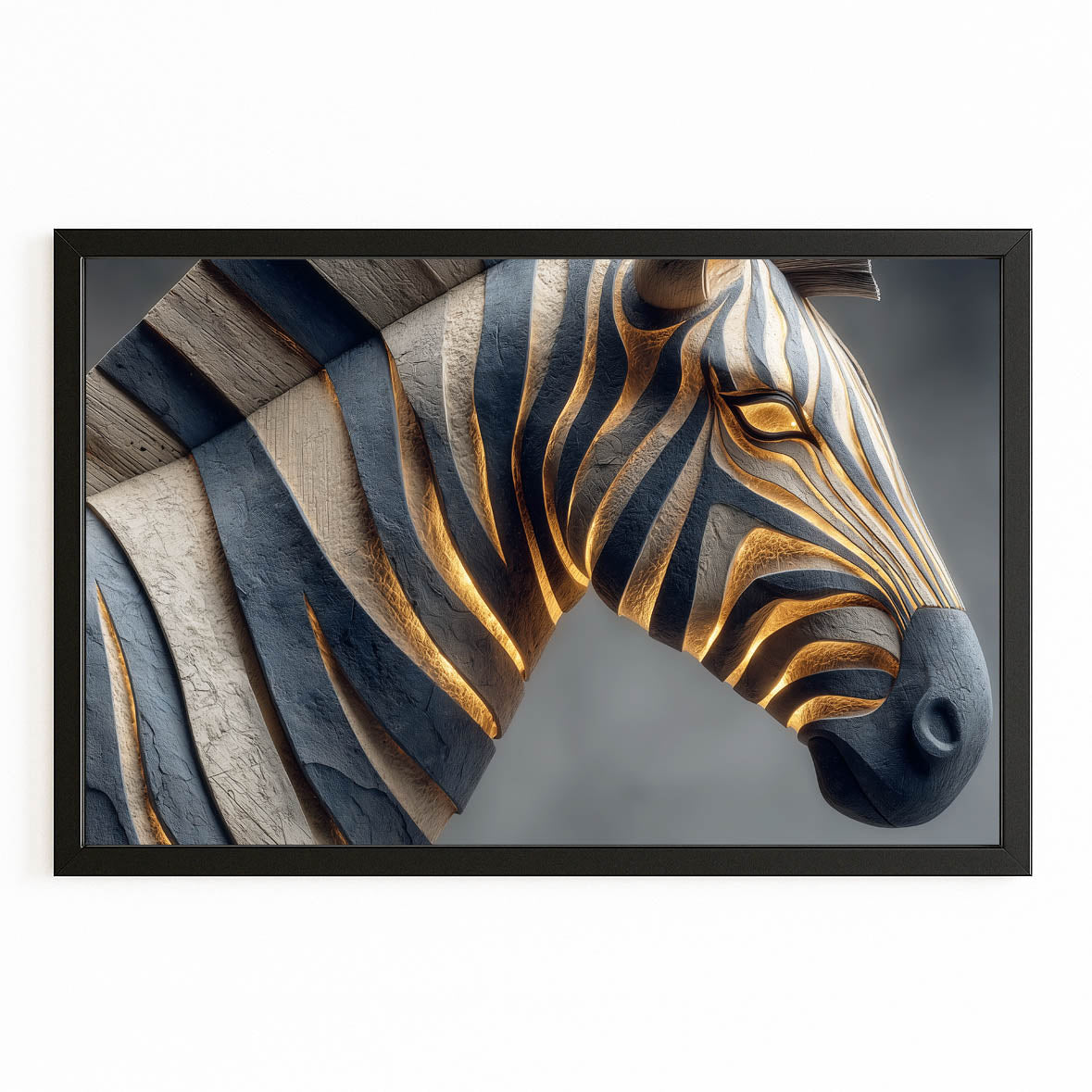 Zebra Artwork – with Premium Black frame on white background