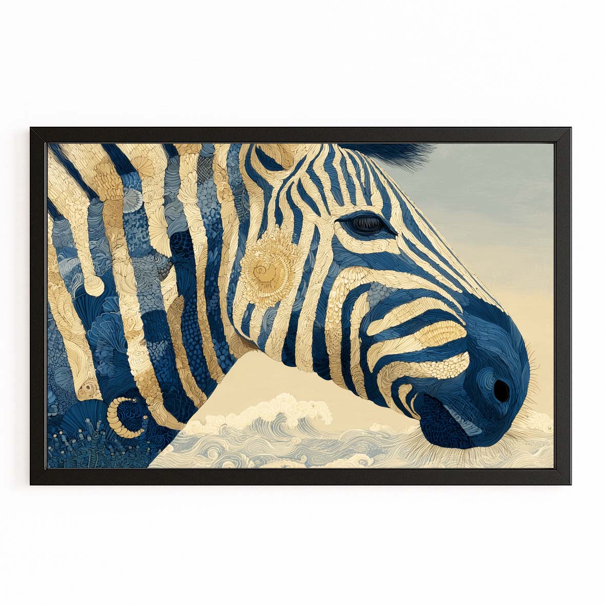 Zebra Canvas – with Premium Black frame on white background