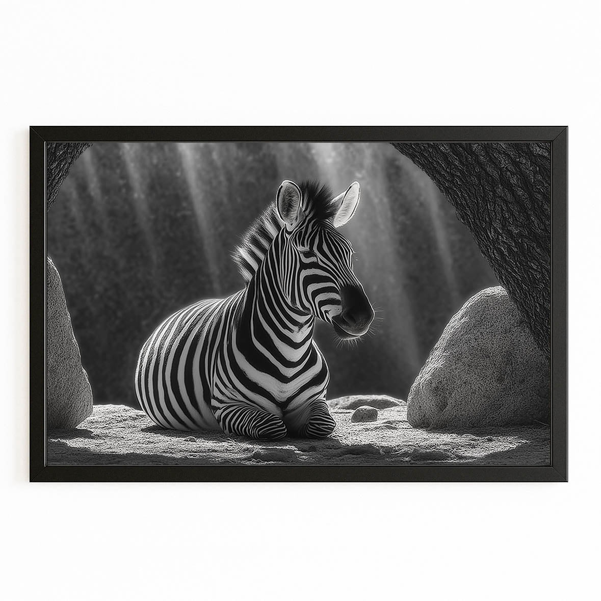 Zebra Wall Art – with Premium Black frame on white background