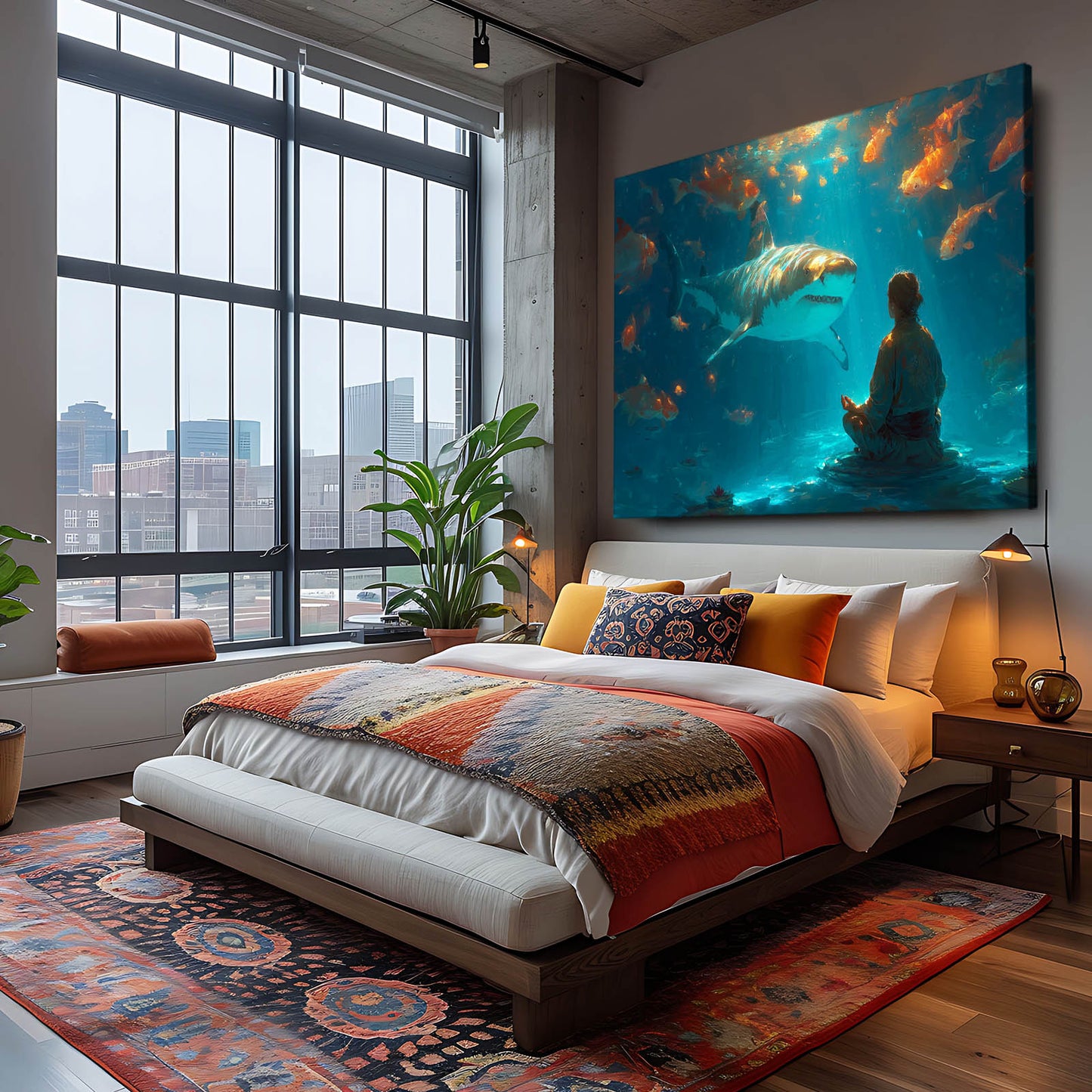 Zen Aquarium Shark Art – styled in a furnished interior