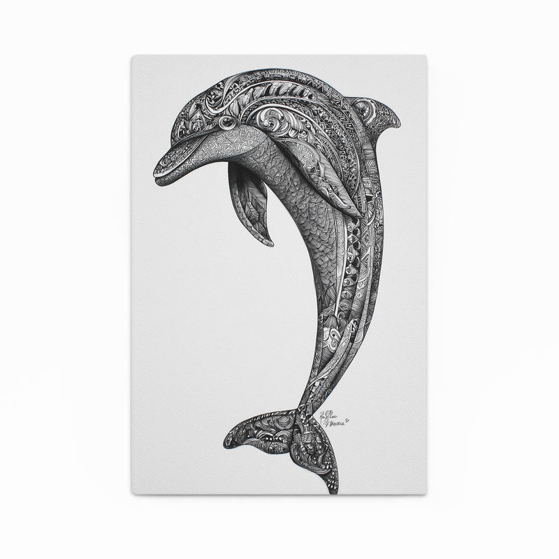Zen Doodle Dolphin Wall Art – dolphin filled with intricate zen doodle patterns in pencil grey on white