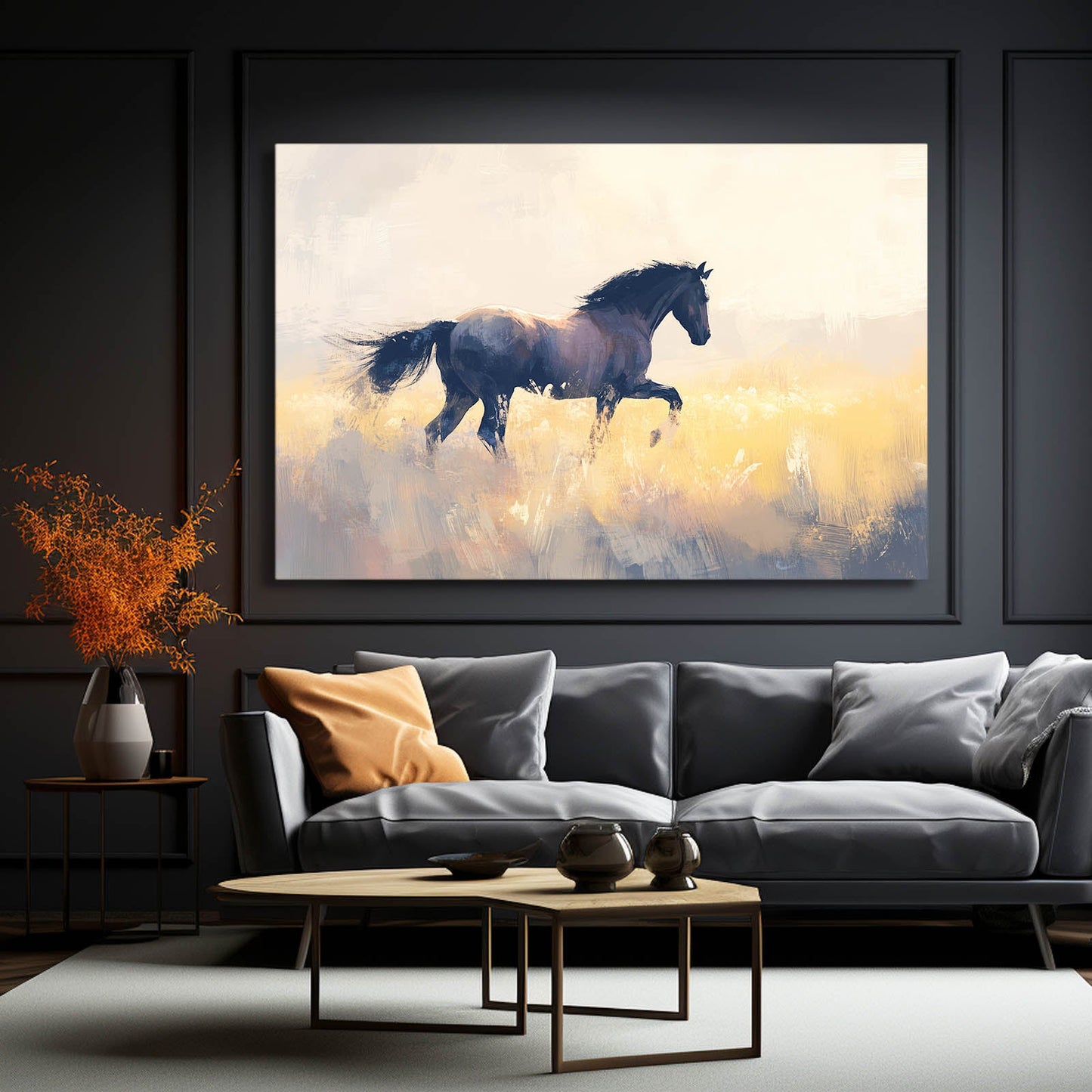 Zen Horse Artwork – angled canvas view on white background