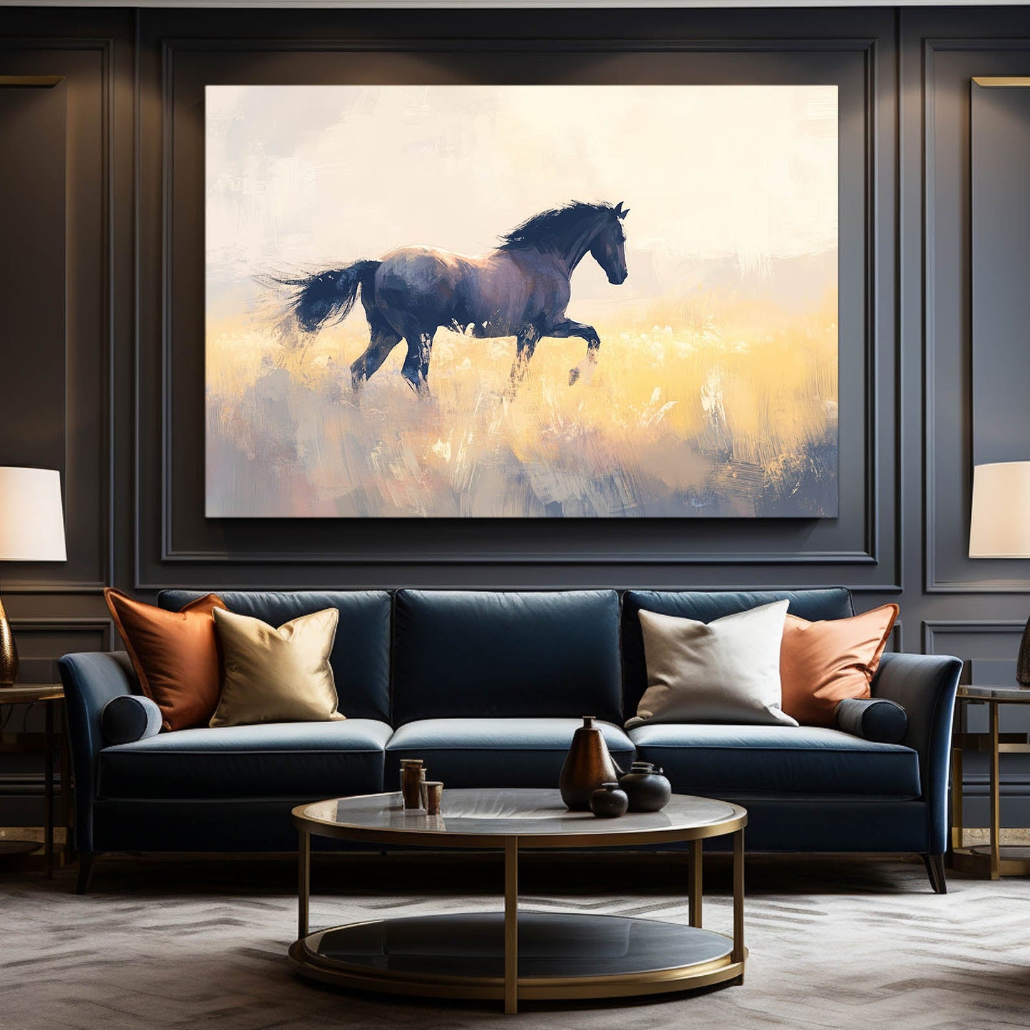 Zen Horse Artwork – angled canvas view on white background