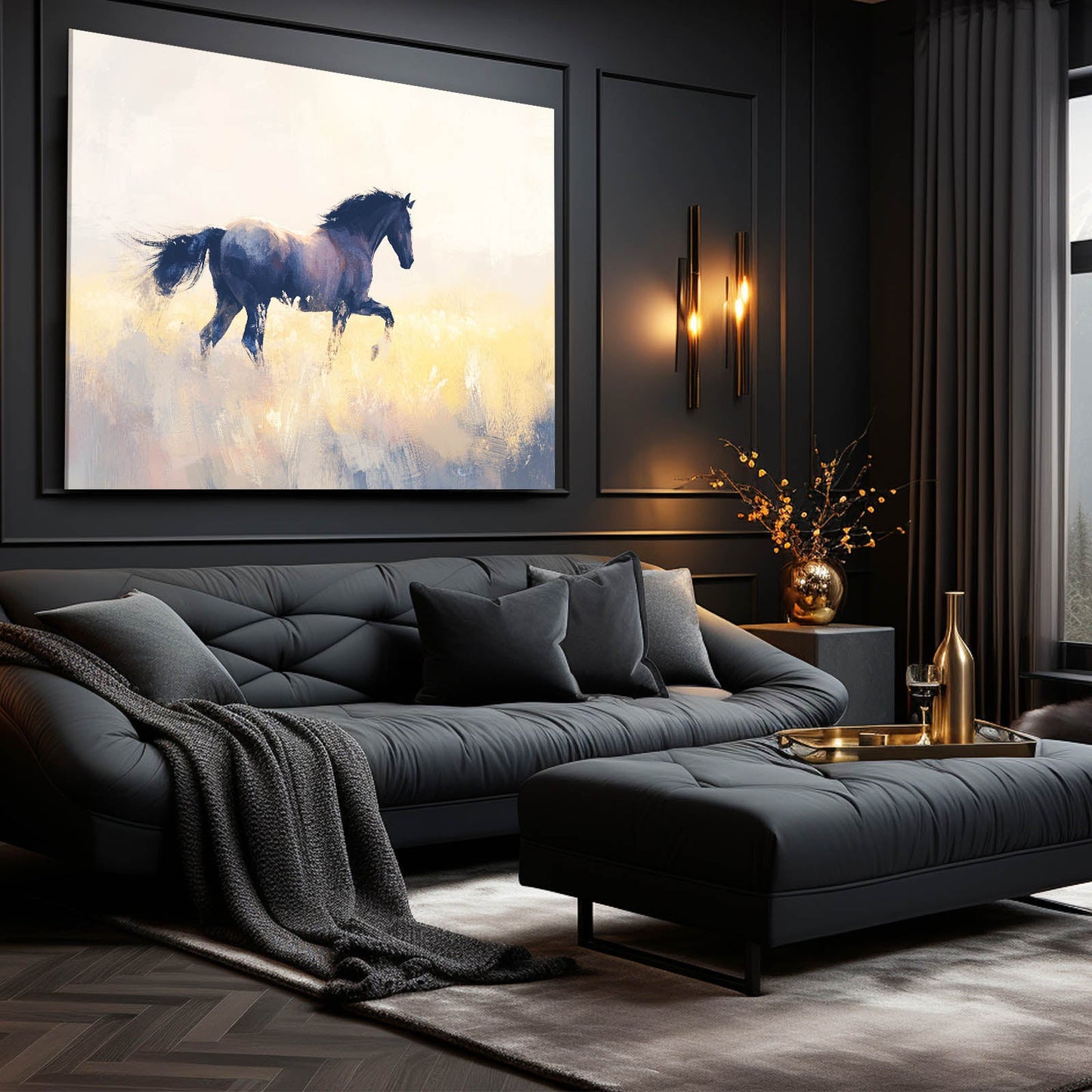 Zen Horse Artwork – angled canvas view on white background