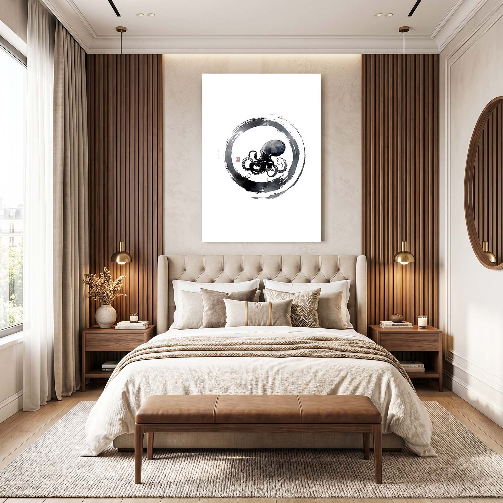 Zen Ring Sketch Octopus Wall Art – styled in a furnished interior