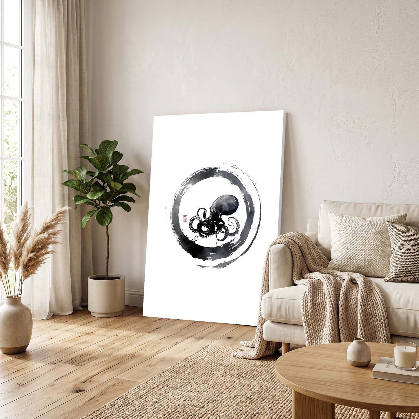 Zen Ring Sketch Octopus Wall Art – styled in a furnished interior