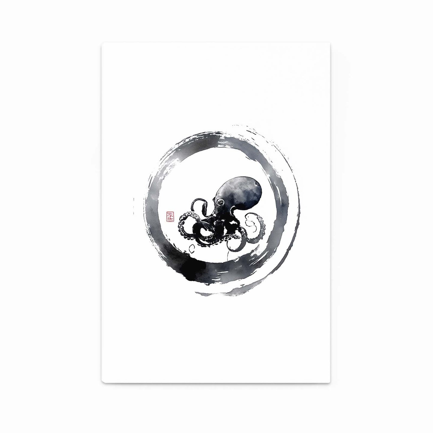 Zen Ring Sketch Octopus Wall Art – angled canvas view on white background