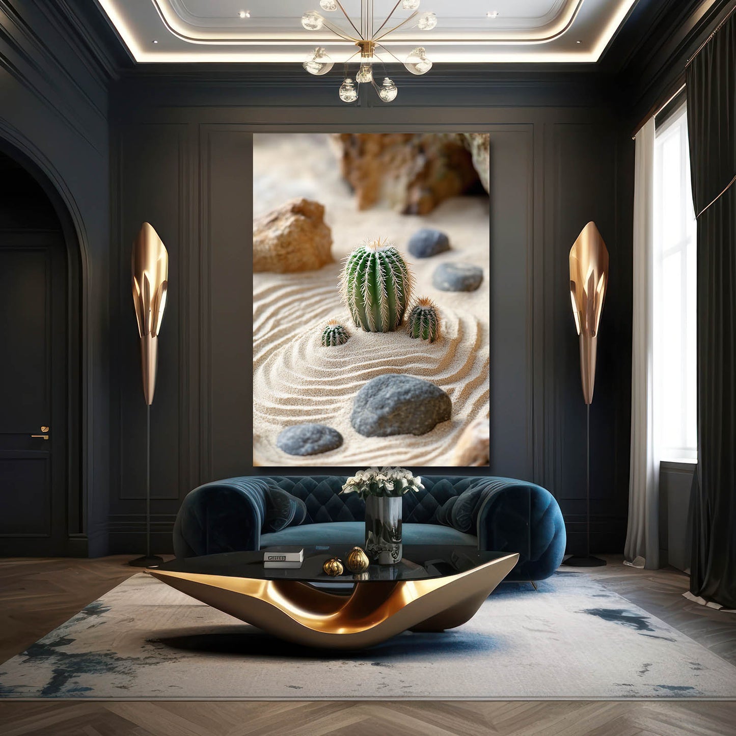 Zen Sand Garden Cactus Art – styled in a furnished interior
