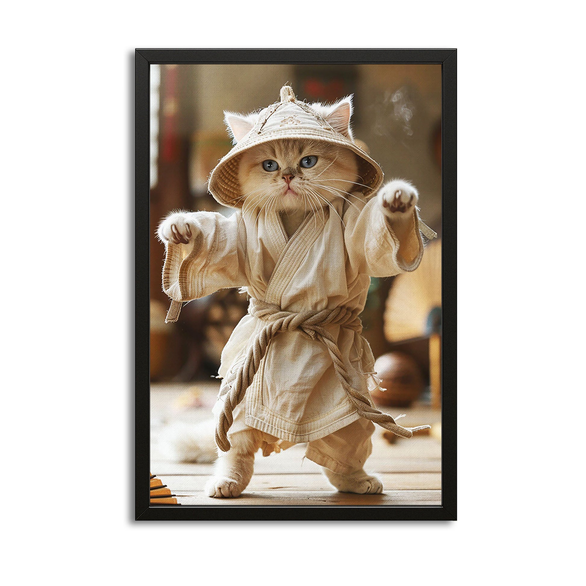 Zen Warrior Cat Art – canvas print on white background