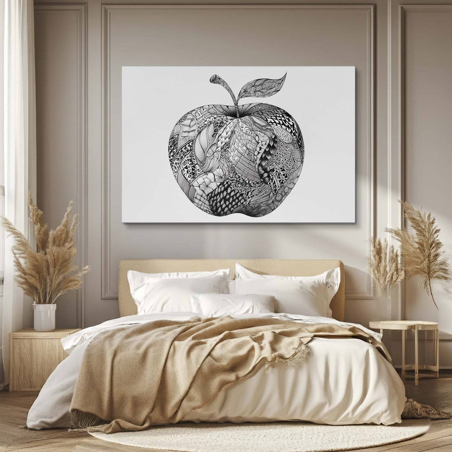Zentangle Detail Apple Wall Art – styled in a furnished interior
