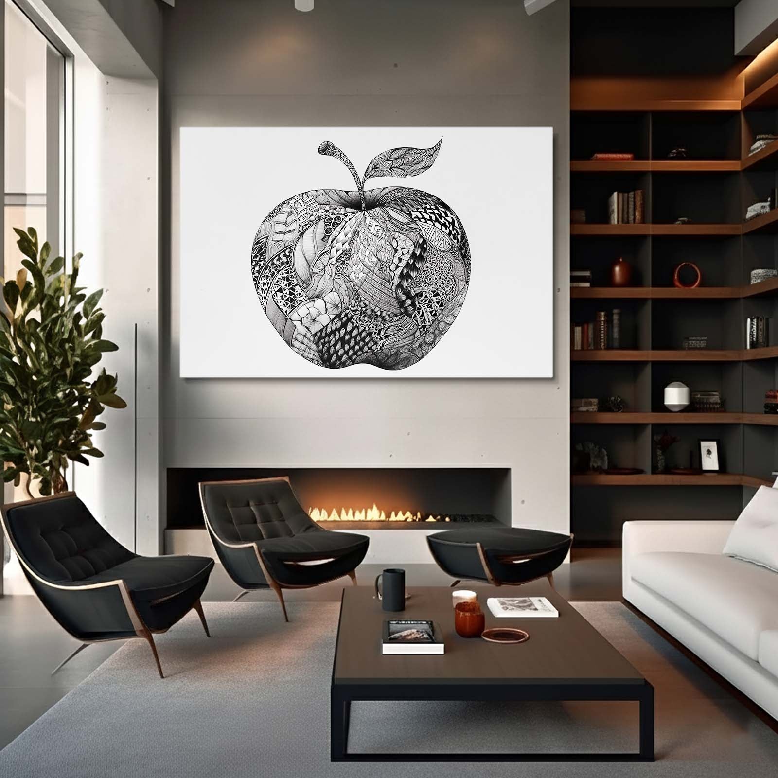Zentangle Detail Apple Wall Art – styled in a furnished interior