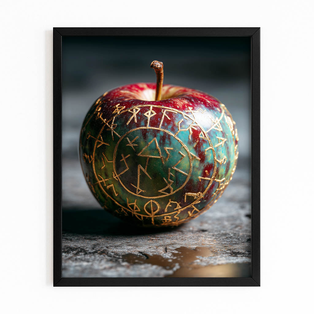Zodiac Carved Apple Canvas – with Premium Black frame on white background