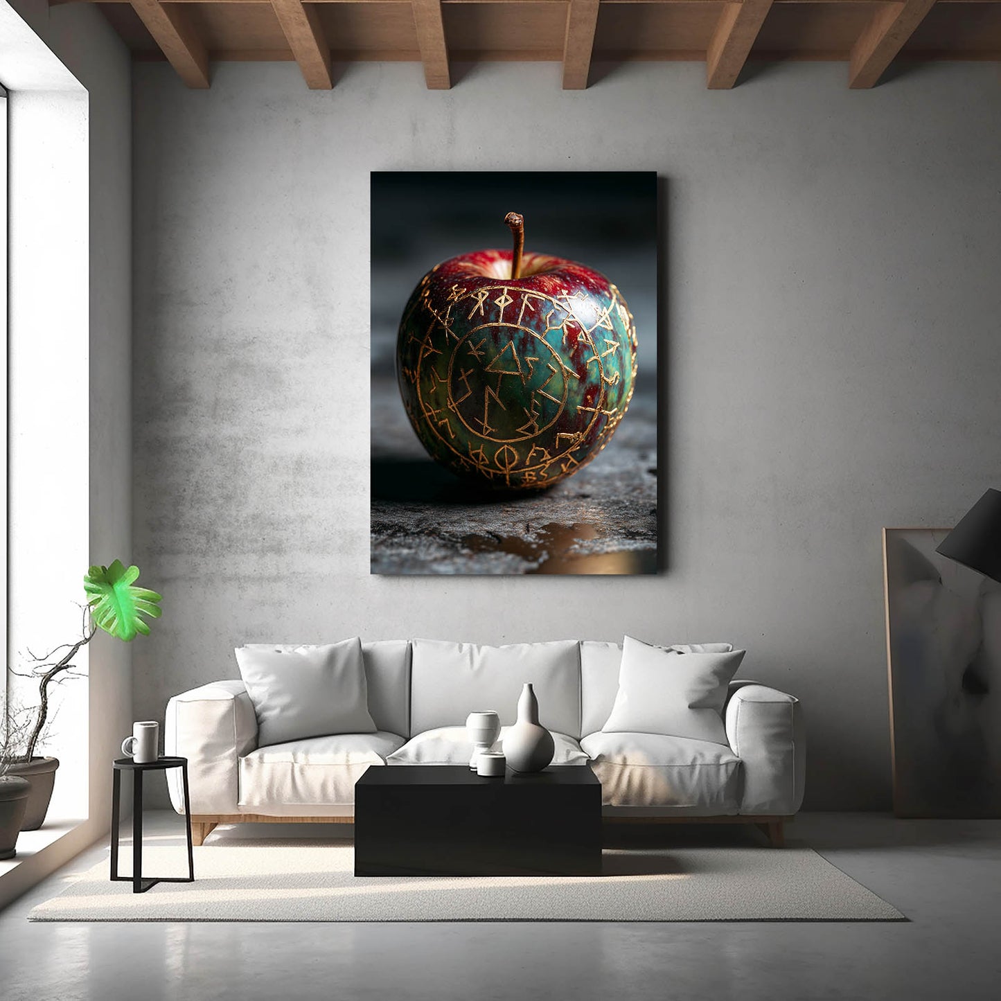 Zodiac Carved Apple Canvas – styled in a furnished interior
