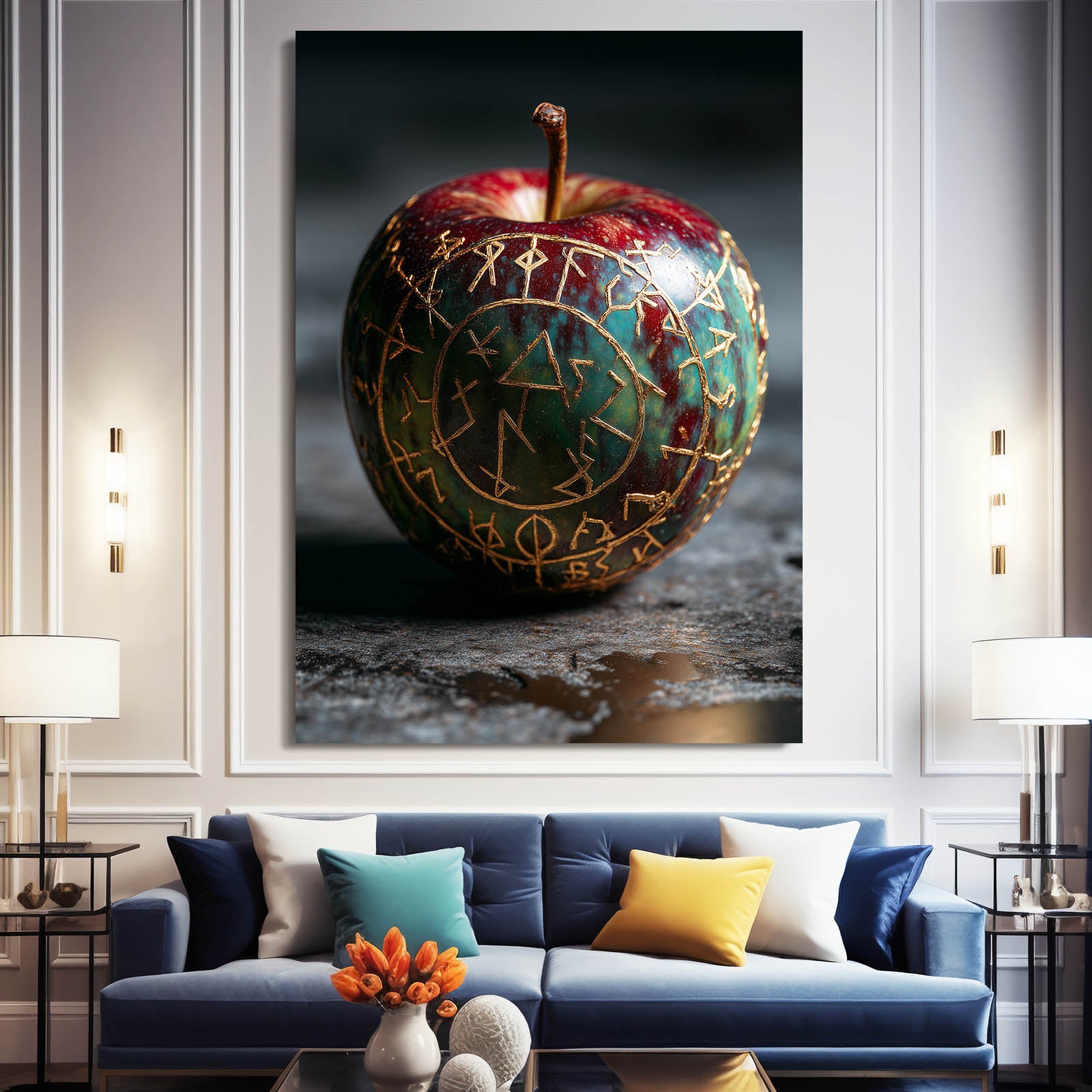 Zodiac Carved Apple Canvas – styled in a furnished interior