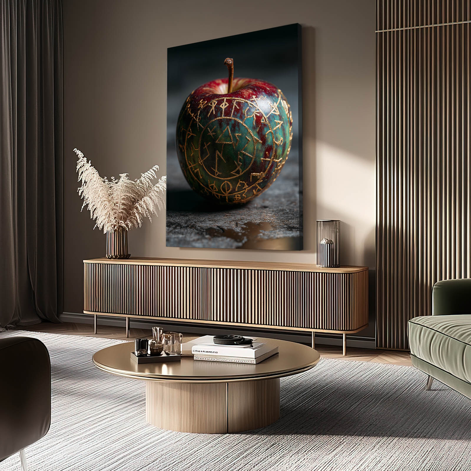 Zodiac Carved Apple Canvas – styled in a furnished interior