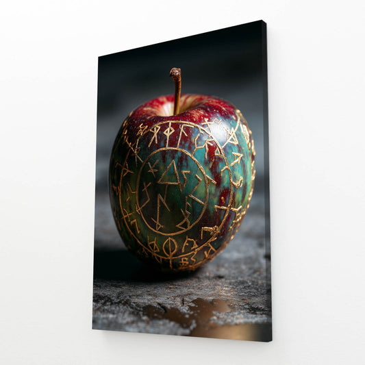 Zodiac Carved Apple Canvas – angled canvas view on white background
