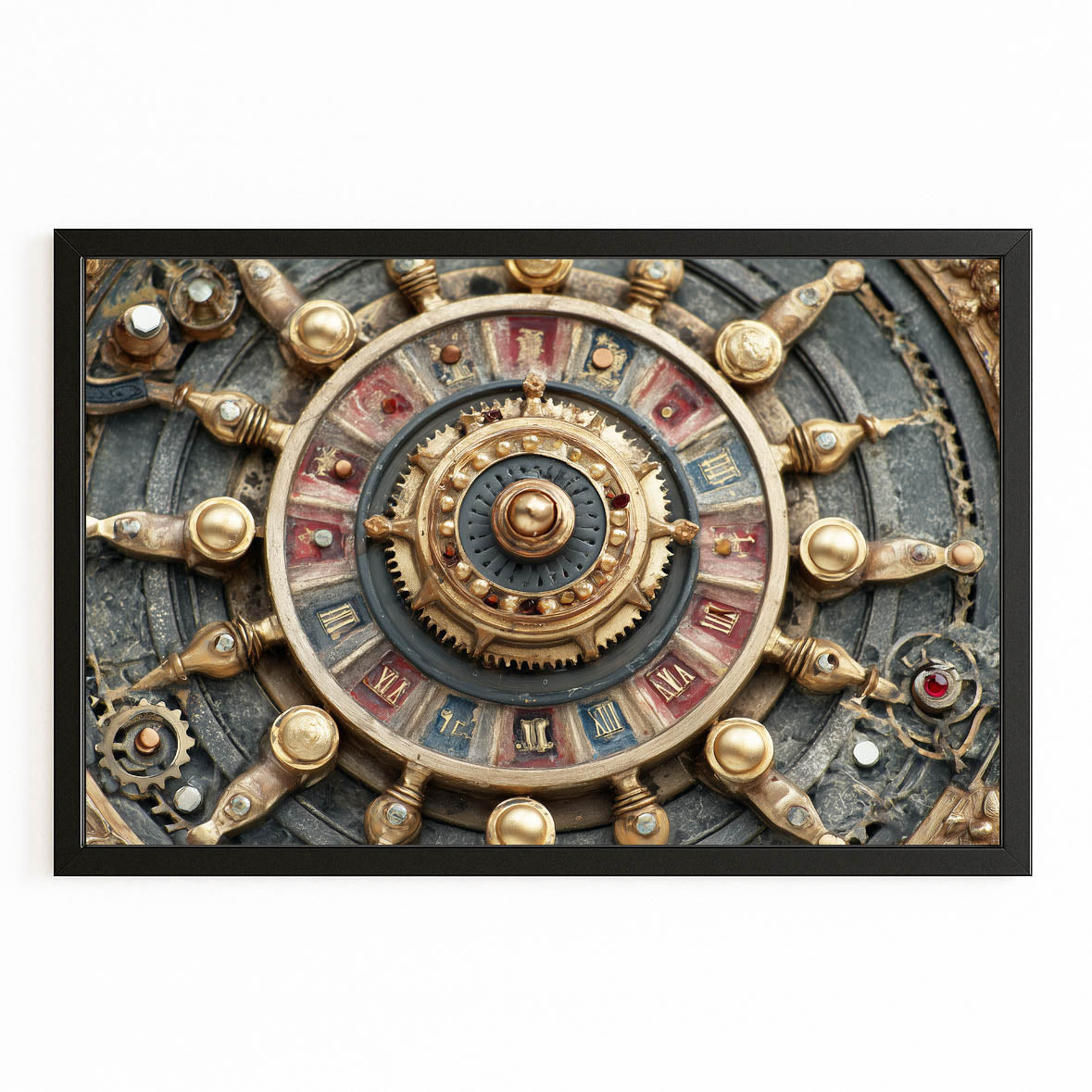 Zodiac Gear Wheel Steampunk Canvas Art – with Premium Black frame on white background
