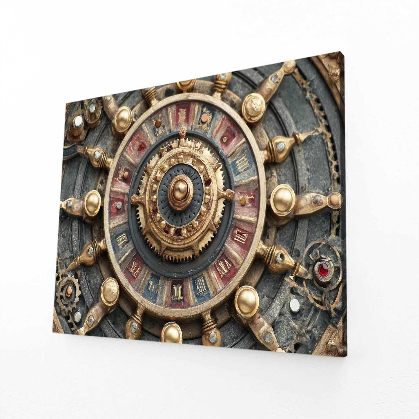 Zodiac Gear Wheel Steampunk Canvas Art – angled canvas view on white background