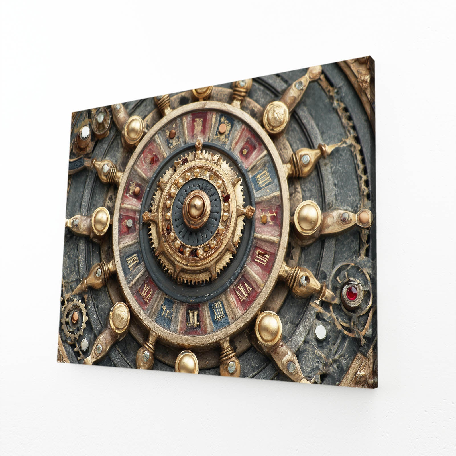 Zodiac Gear Wheel Steampunk Canvas Art – angled canvas view on white background