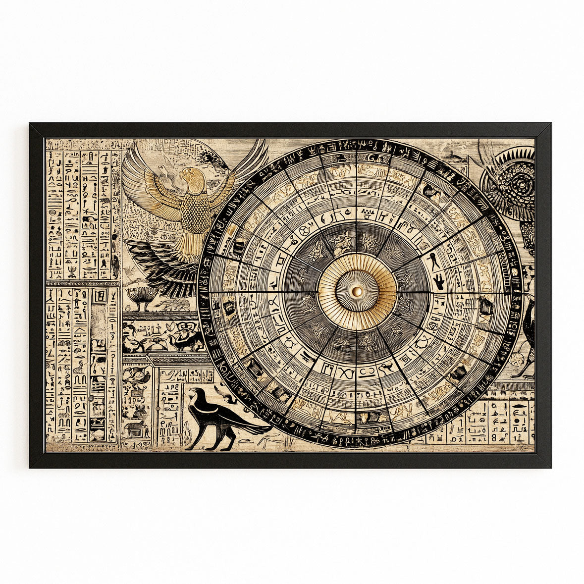 Zodiac Stone Chart Egyptian Prints – with Premium Black frame on white background