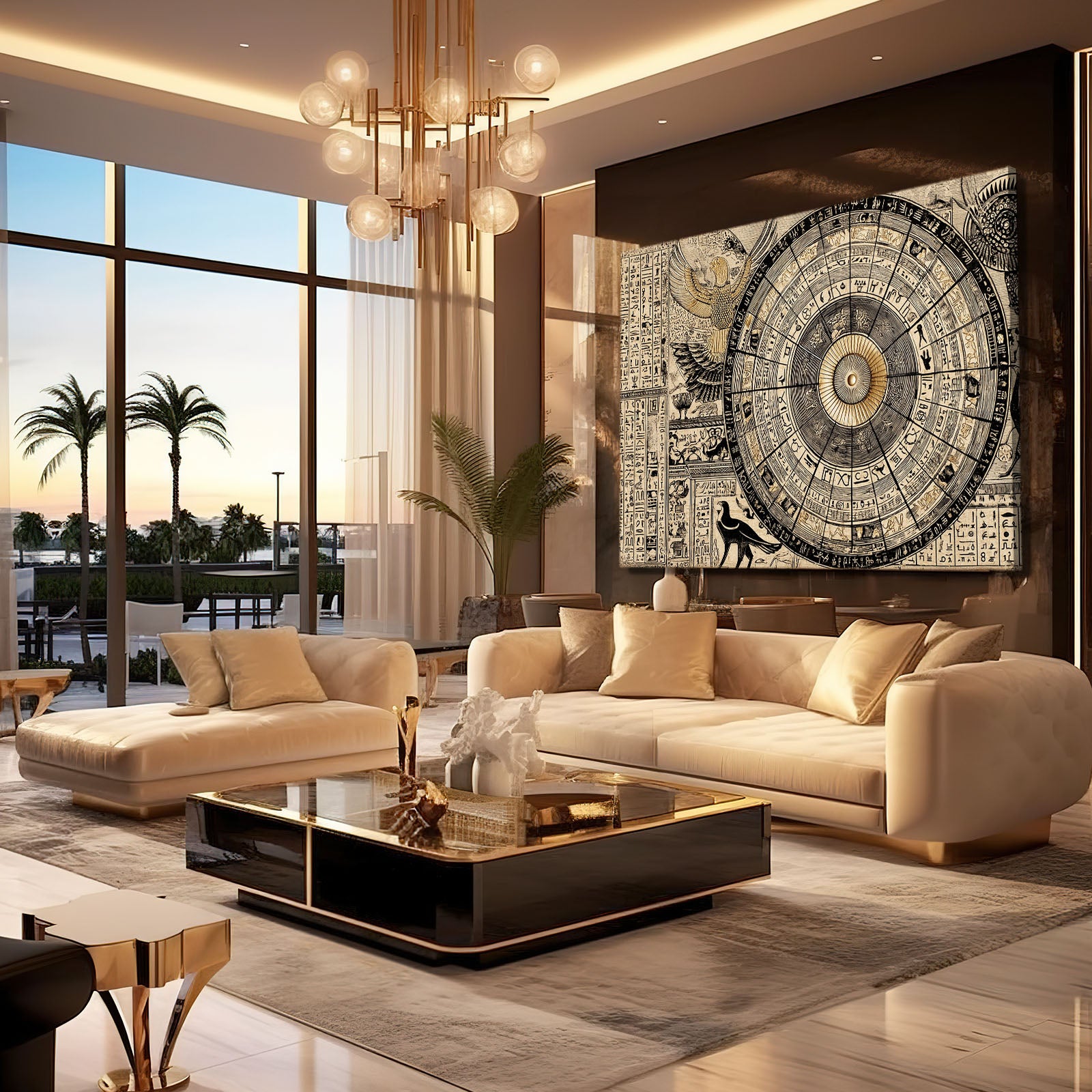 Zodiac Stone Chart Egyptian Prints – styled in a furnished interior