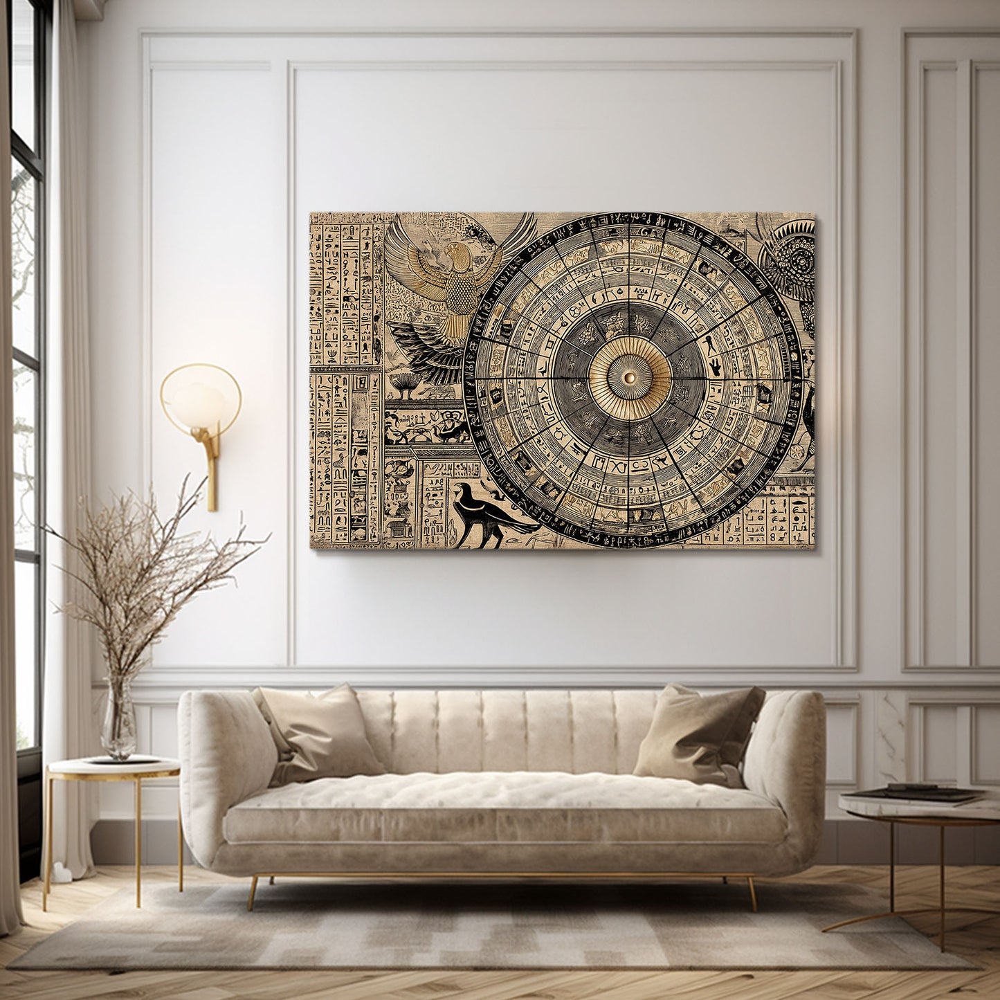 Zodiac Stone Chart Egyptian Prints – styled in a furnished interior