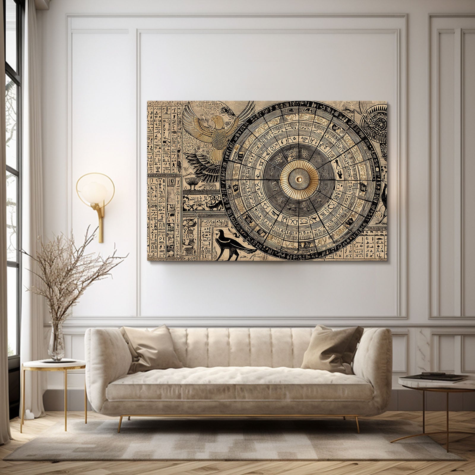 Zodiac Stone Chart Egyptian Prints – styled in a furnished interior